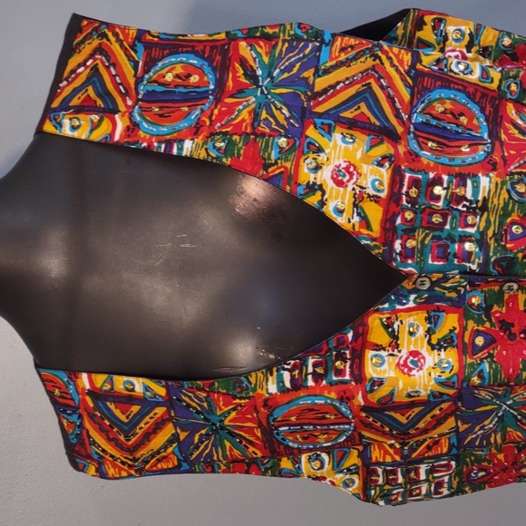 Carolina Colours Artsy Bohemian Chic Vest Women's Sz L Colorful Elements Sequins - Picture 4 of 13